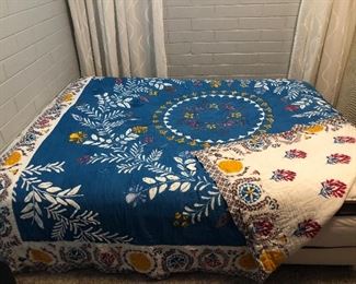 Detail pic, Anthropologie "Zocalo" Embroidered full size cotton quilt, reversible.