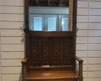 Vintage Hall Tree with mirror and storage seat 