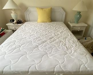 Wicker Headboard with Frame and Mattress Set with Pair of Matching Side Tables