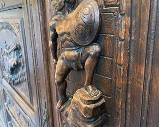 Antique Hand Carved Figural Sideboard