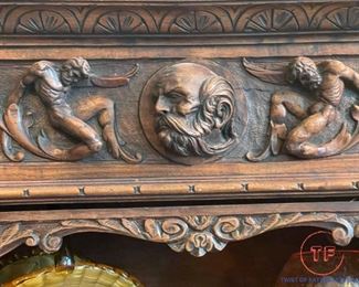 Antique Hand Carved Figural Sideboard