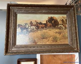 1950's Budweiser Advertisement "Attack on the Overland Stage" by O.E. Berninghaus