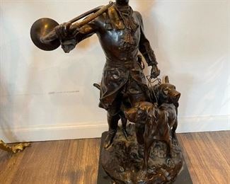 Bronze Sculpture Hunter with Dogs by FERDINANDO DE LUCA after Hippolyte Moreau and Prosper Lecourtier
