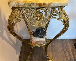 French Style Cherub Marble Topped Side Table
