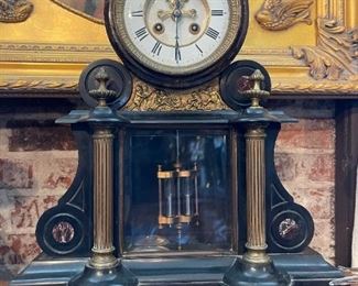 Antique French MERCURY Pendulum Mantel Clock with Sconces