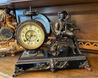 French Violinist Figural Antique Mantel Clock