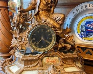 French Gilt Bronze Figural Hunter Antique Mantel Clock
