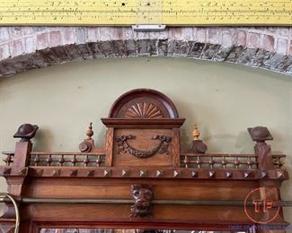 Antique Large Bar / Saloon Mirror with Lion's Head Brass Top Rail