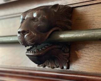 Antique Large Bar / Saloon Mirror with Lion's Head Brass Top Rail