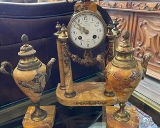 Antique Mantel Clock and Sconces Set