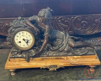 Figural Mantel Clock on Marble Base