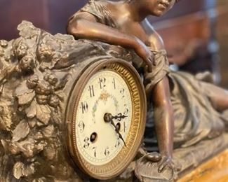 Figural Mantel Clock on Marble Base