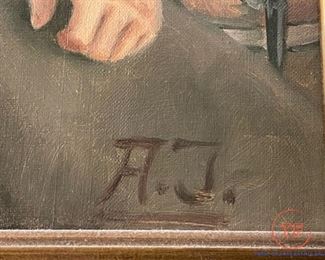 Original Oil on Canvas Monk Drinking Mead by AJ