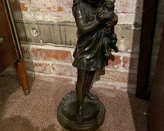 "Girl Holding Cat" Bronze Sculpture by JERANIER