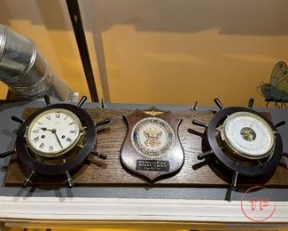 Naval Plaque with SCHATZ Clock and SCHATZ Barometer