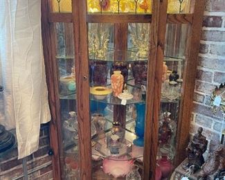 Antique Curio Cabinet with Lead Soldered Glass