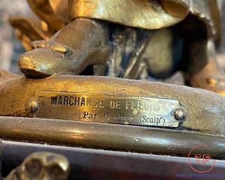 Antique French "Flower Seller" Mantel Clock and Candelabra Set