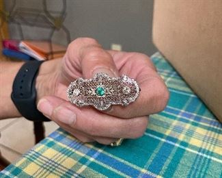 Emerald and diamond brooch