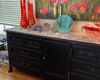 beautiful side board and Viking glass