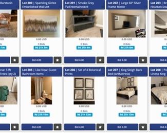 Pottery Barn Linens, King Sleigh Bed, Framed Artwork