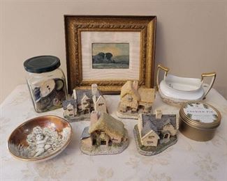 Cottages by David Winter, Candle, Picture, and China Dishes