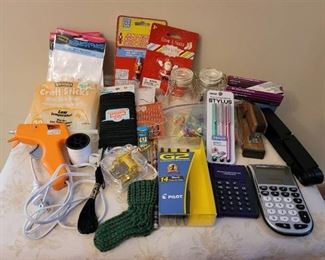 Glue Gun, Glue Sticks, Sewing Notions, Ink Pens, Calculators, NIB Stylus Pens, Stapler and Staples, Craft Supplies, Grow a Nutcracker, Grow a Santa, and Music Box