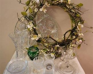 Floral Wreath, Glassware, and Crystal