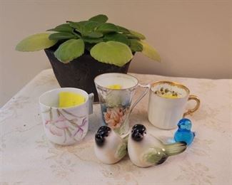 Live Plant, China Cups, and Birds