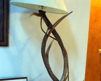 Elk Antler 46" Table Lamp On Stone Base With Ram Horn