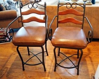 Metal Framed Swivel Bar Chairs With Padded Seats, Qty 2, Seat Height 26", Overall 39.25" x 20.5"