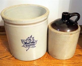 Western Stone Ware Company 3 Gallon Crock And S.P. & S Stoneware 1 Gallon Jug