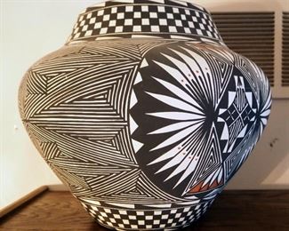 Authentic Native American Handmade Acoma Pottery Vase, 12.5" Tall x 15" Diameter
