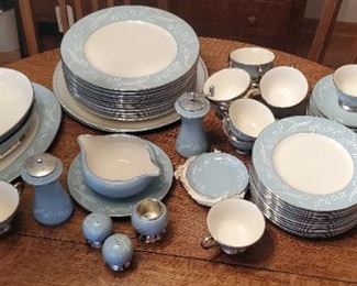 Mid Century Flintridge Snow Tulip Strata Blue China, Including Dinner & Salad Plates, Cups, Saucers, Serving Dishes And Salt & Pepper Shakers, Qty 72