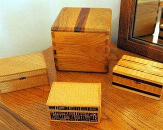 Wood Dresser Boxes, Qty 3 And Hand Crafted Dove-Tail Box, 6" x 6.5" x 6.5"