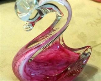 Ceramic 13" Flamingo Cookie Jar And Art Glass Flamingo