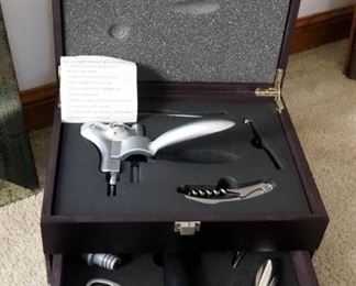 Bed Bath And Beyond 9 Piece Corkscrew Set In Wood Storage Box And Framed Valley-Vineyards Wall Decor, 15" x 26"