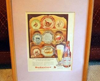 Framed Matted Under Glass Anheuser Busch Budweiser Beer Advertisement, 21.5" x 17.5"