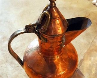 Copper 15" Pot With Handle, Hammered Copper Pitcher And Flower Pot