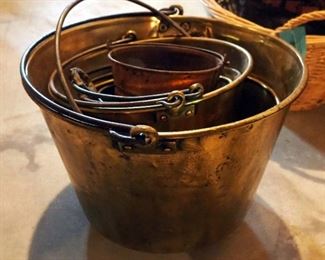 Brass And Copper Pail Assortment, Various Sizes, Qty 8