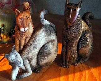 Cast Metal Cat Figures, Qty 2, 7.5" And 8" Tall