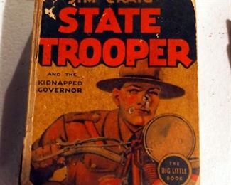 Antique Metal Toy Soldier, Cowboy And Horse With The Big Little Book "State Trooper" By Jim Graig