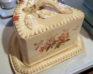 Vintage Painted China Cheese Dome Server, 8" x 11" x 11"