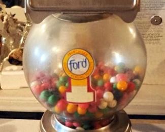 Ford Coin Operated Gumball Machine With Glass Globe, 16" Tall