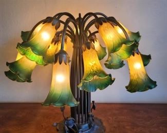 Meyda Tiffany Amber/Green Pond Lily Table Lamp