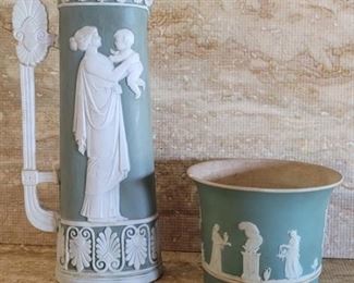 Wedgwood Green Jasperware Pitcher & Vase