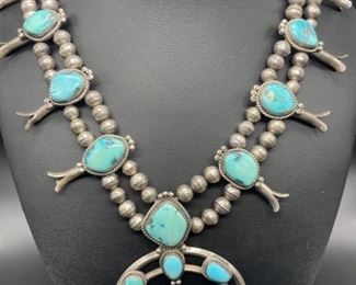 925 Silver & Turquoise Squash Blossom Necklace
