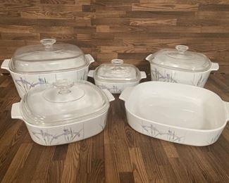 (5) Corning Ware Shadow Iris Casserole Dishes
