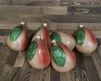 (6) Hand Blown Glass Pearl Christmas Ornaments