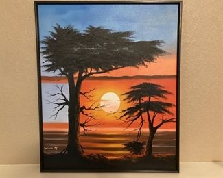 Seaside Sunset Oil on Canvas Painting, 24in x 20in