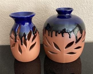 (2) Talavera Style Mexican Clay Pottery Pots, 6in